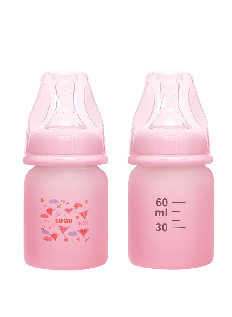 لوكو زجاجة رضاعة لوكو مغطاة بطبقة سيليكون (زجاج من الداخل/سيليكون من الخارج)، جسم انسيابي، ملمس طبيعي، سهلة التنظيف، مقاومة للحرارة، 60 مل، +0 شهر - Image 2