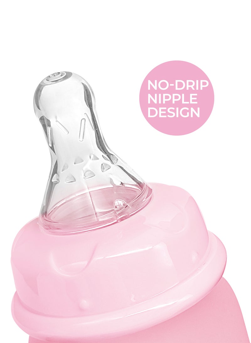 لوكو زجاجة رضاعة لوكو مغطاة بطبقة سيليكون (زجاج من الداخل/سيليكون من الخارج)، جسم انسيابي، ملمس طبيعي، سهلة التنظيف، مقاومة للحرارة، 60 مل، +0 شهر - Image 4