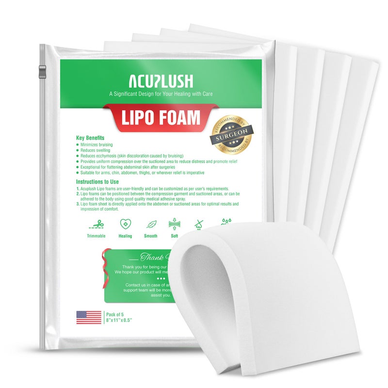 Acuplush 5 Pack Lipo Foam Pads - Post Surgery Ab Board For Liposuction Recovery  Flattening Abdominal Compression Garments For Tummy Tuck Surgery (8  X 11  X 0.5 ) - Image 1