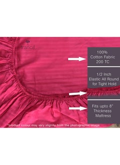 Trance Home Linen Trance Home Linen 100% Cotton 78x72 inch King Fitted 200TC Satin Stripe Elastic Fitted Bedsheet | Bedroom Hotels Daily Use Fitted Bedspread with 2 Pillow Covers (78"x72" | 6.5x6 feet, Dark Pink)  - Image 3