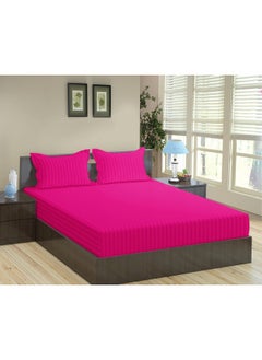 Trance Home Linen Trance Home Linen 100% Cotton 78x72 inch King Fitted 200TC Satin Stripe Elastic Fitted Bedsheet | Bedroom Hotels Daily Use Fitted Bedspread with 2 Pillow Covers (78"x72" | 6.5x6 feet, Dark Pink)  - Image 1