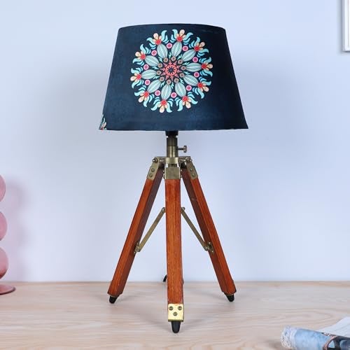 tu casa Classic Vintage Tripod Brown Brass & Wooden Bedside Table Lamp French Floral Print Satin Shade for Home Decoration Bedroom Living Room Lounge Office Gifting Study Table H - 21" / No Blub - Image 3