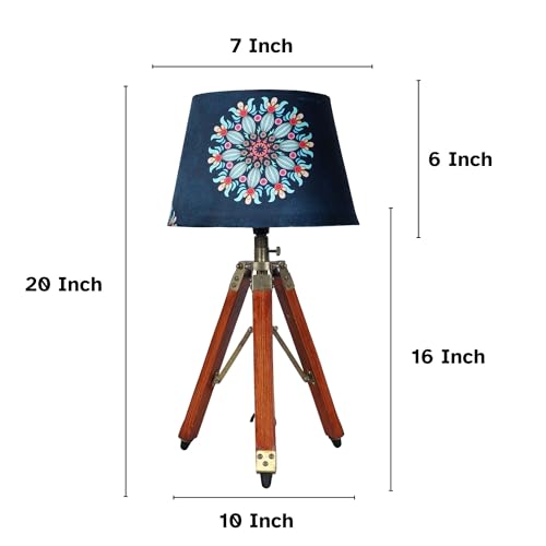 tu casa Classic Vintage Tripod Brown Brass & Wooden Bedside Table Lamp French Floral Print Satin Shade for Home Decoration Bedroom Living Room Lounge Office Gifting Study Table H - 21" / No Blub - Image 5