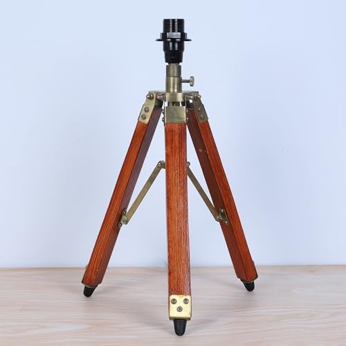 tu casa Classic Vintage Tripod Brown Brass & Wooden Bedside Table Lamp French Floral Print Satin Shade for Home Decoration Bedroom Living Room Lounge Office Gifting Study Table H - 21" / No Blub - Image 4