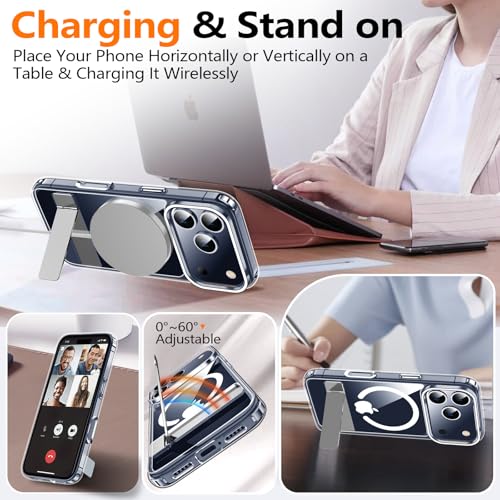 xiwxi for iPhone 17 Pro Max Case with Kickstand,[Compatible with Magsafe][1*Screen Protector],Military-Grade Protection & Anti-Yellowing,Magnetic Phone Case for iPhone 17 Pro Max,Clear - Image 3