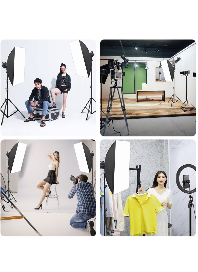 Glanfen - Professional Photography Studio Lighting Kit, 500W 2800-6500K 3-Color LED Monolights with 60x90cm Rectangular Softbox & Adjustable Stand for Photo/Video/Live Streaming, High CRI90+ Dimmable Continuous Lighting - Image 1