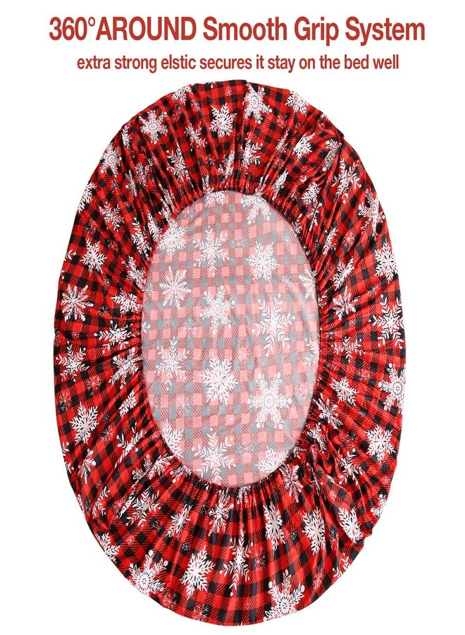 جي اس دي طقم ملاءات سرير JSD بنقشة مربعات الجاموس الأحمر وندف الثلج، مقاس كوين، 4 قطع، ملاءات سرير من الألياف الدقيقة لعيد الميلاد الشتوي، جيب عميق للغاية - Image 4