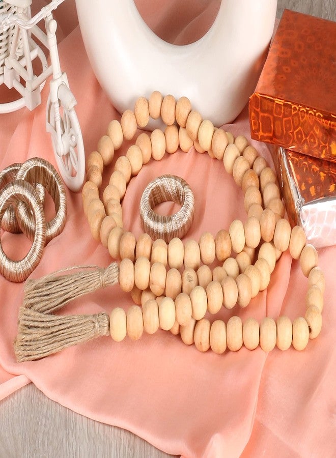 Light & Pro Farmhouse Rustic Wooden Beads Garland with Natural Jute Tassels - Decorative Country Style Prayer Boho Wall Hanging Garland for Easter Christmas New Year Everyday Décor - 58 Inch- Natural - Image 2