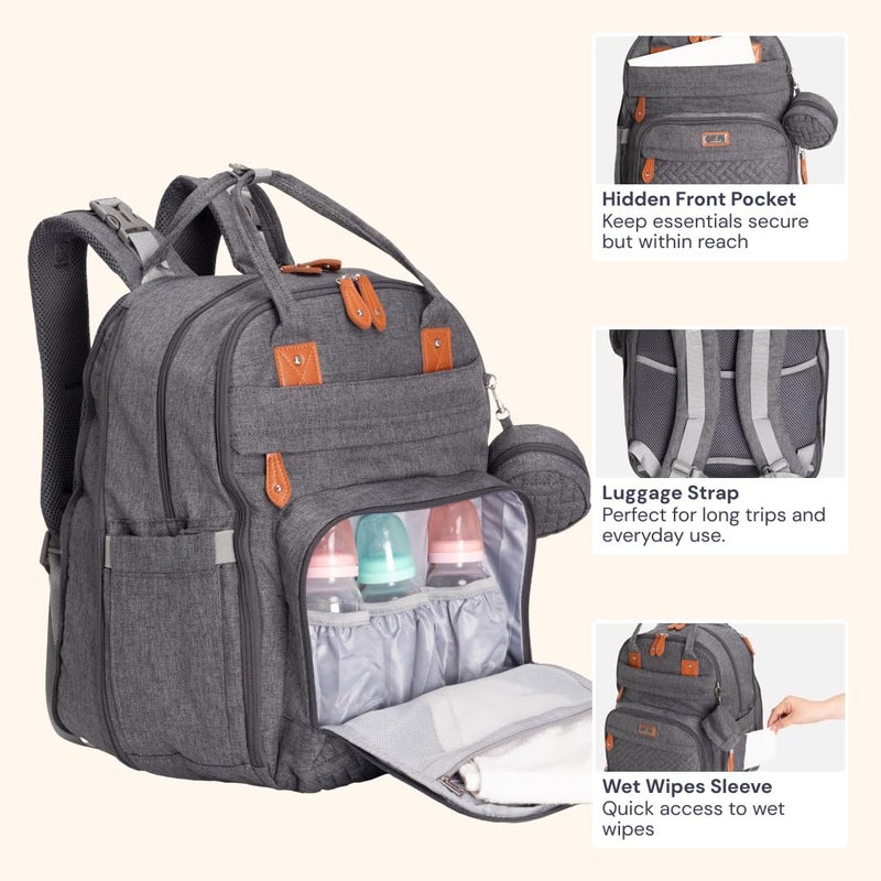 BabbleRoo Extra Large Diaper Bag Backpack, Expandable Baby Bag with Up to 50% More Capacity - Travel Essentials Baby Bag Tote with Changing Pad, Stroller Straps & Pacifier Case - Unisex, Dark Gray - Image 5