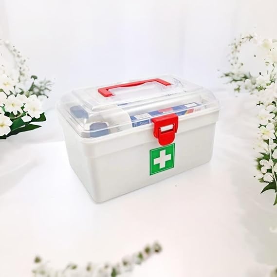 AKSHAR MART صندوق تخزين الأدوية من أكشار مارت مع صينية قابلة للفصل وغطاء بمقبض، صندوق طبي، صندوق إسعافات أولية، صندوق متعدد الأغراض، تخزين متعدد الاستخدامات مع مقبض - Image 2