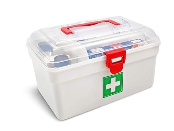 AKSHAR MART صندوق تخزين الأدوية من أكشار مارت مع صينية قابلة للفصل وغطاء بمقبض، صندوق طبي، صندوق إسعافات أولية، صندوق متعدد الأغراض، تخزين متعدد الاستخدامات مع مقبض - Image 1