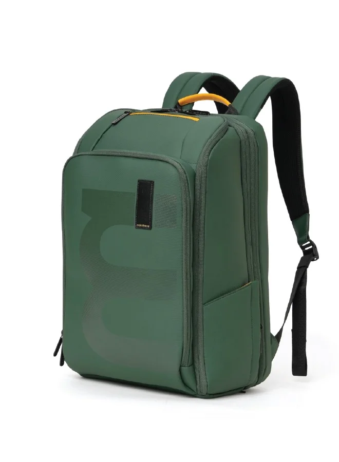 Mokobara The Em Telescope Expandable Backpack - Green, Water-Resistant 15.6" Laptop Bag with Luggage Sleeve for Work, Travel, and Daily Use (Green Energy)