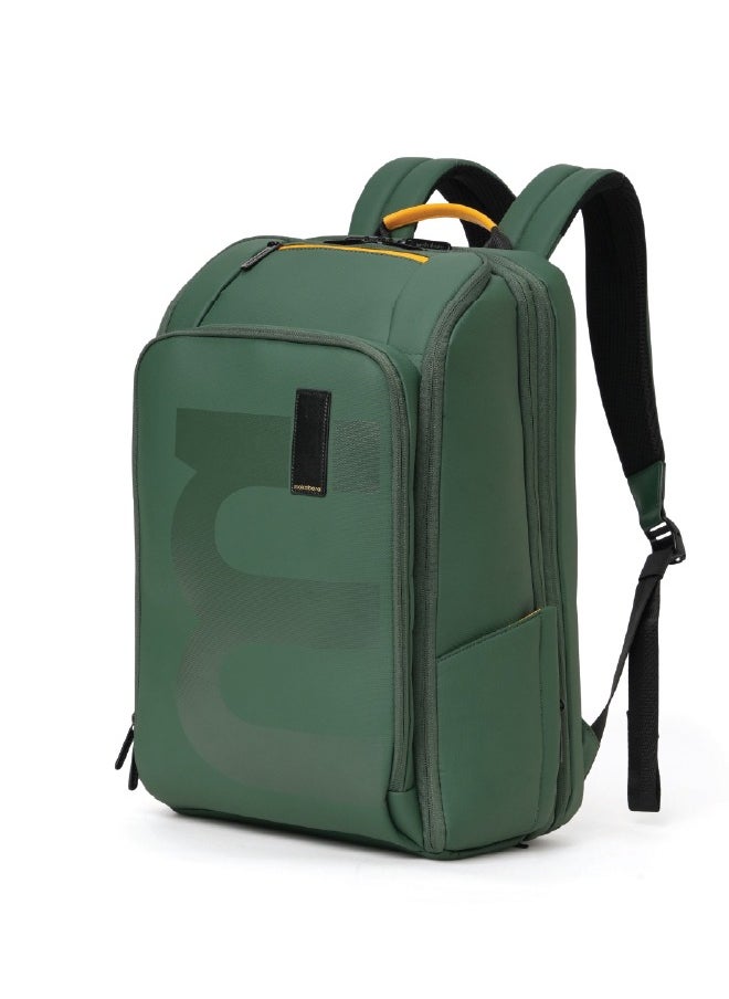 Mokobara MOKOBARA The Em Telescope Expandable Backpack - Green, Water-Resistant 15.6" Laptop Bag with Luggage Sleeve for Work, Travel, and Daily Use (Green Energy)  - Image 1