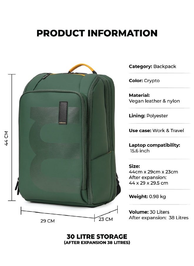 Mokobara MOKOBARA The Em Telescope Expandable Backpack - Green, Water-Resistant 15.6" Laptop Bag with Luggage Sleeve for Work, Travel, and Daily Use (Green Energy)  - Image 3