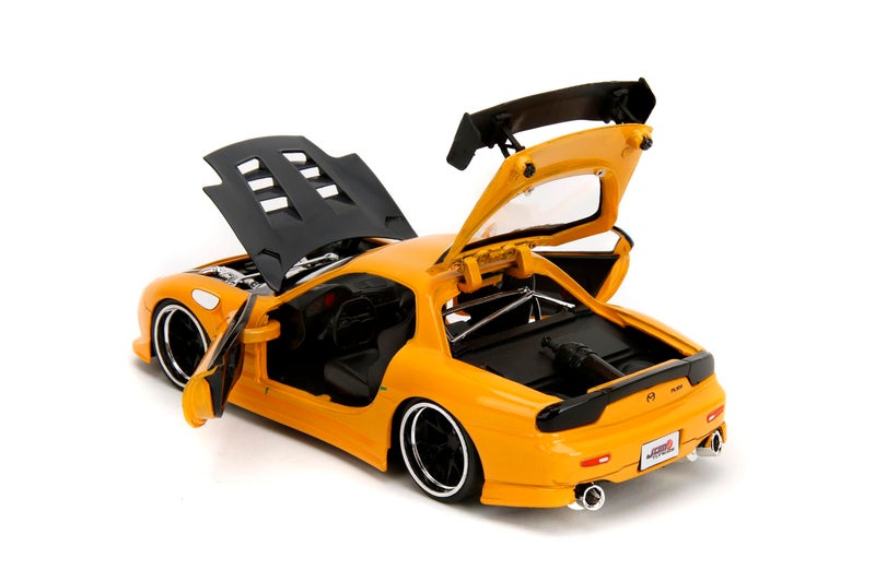 Jada Toys JDM Tuners 1:24 Scale Die-Cast 1993 Mazda RX-7 (FD) HKS, Opening Doors, Detailed Interior, Rubber Tires, Collectible for Ages 8+(Yellow Orange) - Image 2