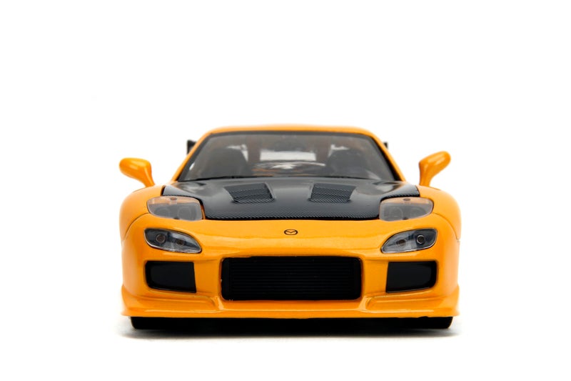 Jada Toys JDM Tuners 1:24 Scale Die-Cast 1993 Mazda RX-7 (FD) HKS, Opening Doors, Detailed Interior, Rubber Tires, Collectible for Ages 8+(Yellow Orange) - Image 3