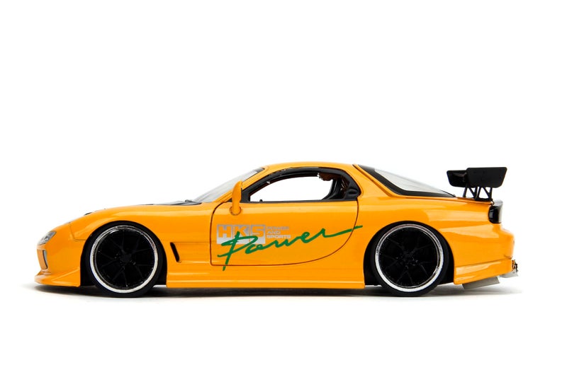 Jada Toys JDM Tuners 1:24 Scale Die-Cast 1993 Mazda RX-7 (FD) HKS, Opening Doors, Detailed Interior, Rubber Tires, Collectible for Ages 8+(Yellow Orange) - Image 5
