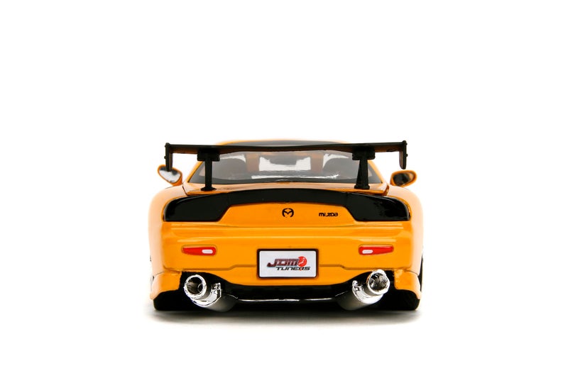 Jada Toys JDM Tuners 1:24 Scale Die-Cast 1993 Mazda RX-7 (FD) HKS, Opening Doors, Detailed Interior, Rubber Tires, Collectible for Ages 8+(Yellow Orange) - Image 4