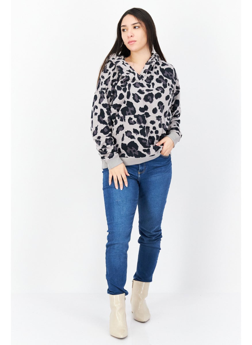 Marc New York - Women Hooded Long Sleeve Animal Print Sweatshirt, Black Combo - Image 1