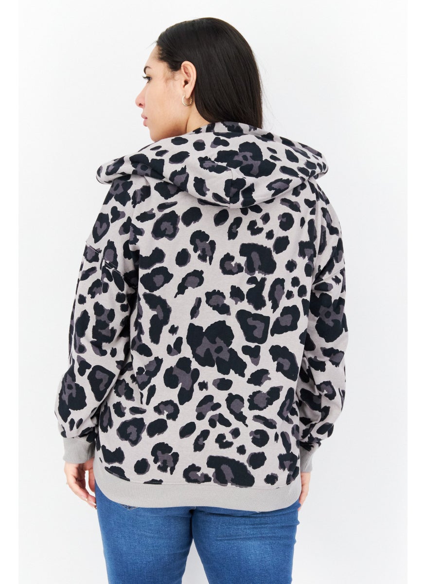 Marc New York - Women Hooded Long Sleeve Animal Print Sweatshirt, Black Combo - Image 1