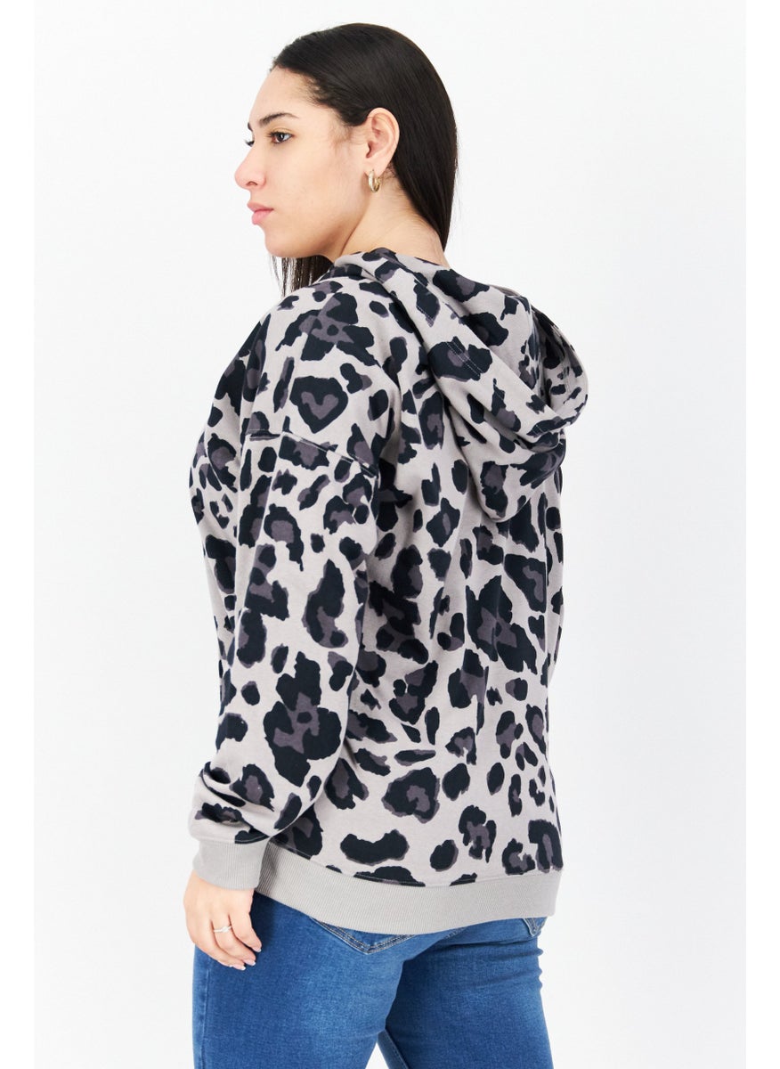Marc New York - Women Hooded Long Sleeve Animal Print Sweatshirt, Black Combo - Image 1