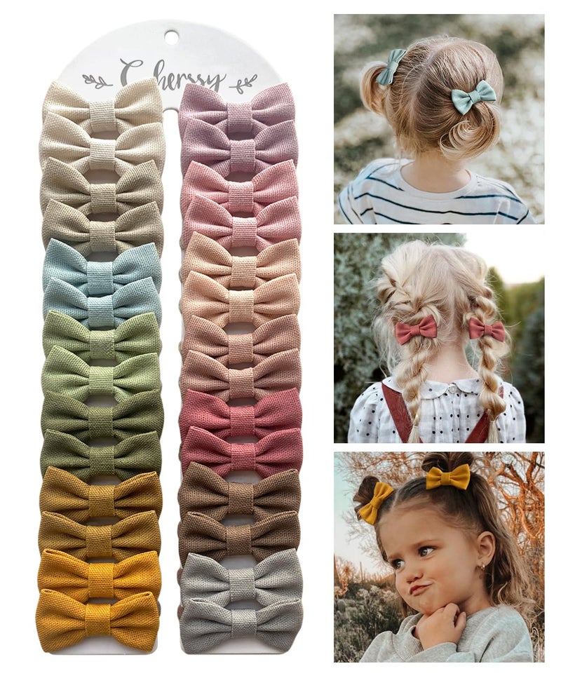 Cherssy 2 Baby Hair Ties with Linen Bows 28 Pcs Neutral Hair Bow Elastic Nylon Hair Bands for Toddler Girls Ponytail Holders Pigtails Hair Accessories for Thick or Thin Hair - Image 1