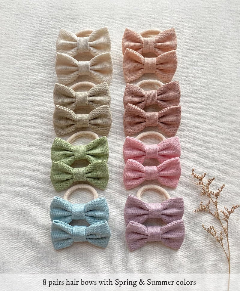 Cherssy 2 Baby Hair Ties with Linen Bows 28 Pcs Neutral Hair Bow Elastic Nylon Hair Bands for Toddler Girls Ponytail Holders Pigtails Hair Accessories for Thick or Thin Hair - Image 3