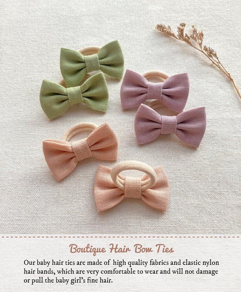 Cherssy 2 Baby Hair Ties with Linen Bows 28 Pcs Neutral Hair Bow Elastic Nylon Hair Bands for Toddler Girls Ponytail Holders Pigtails Hair Accessories for Thick or Thin Hair - Image 2