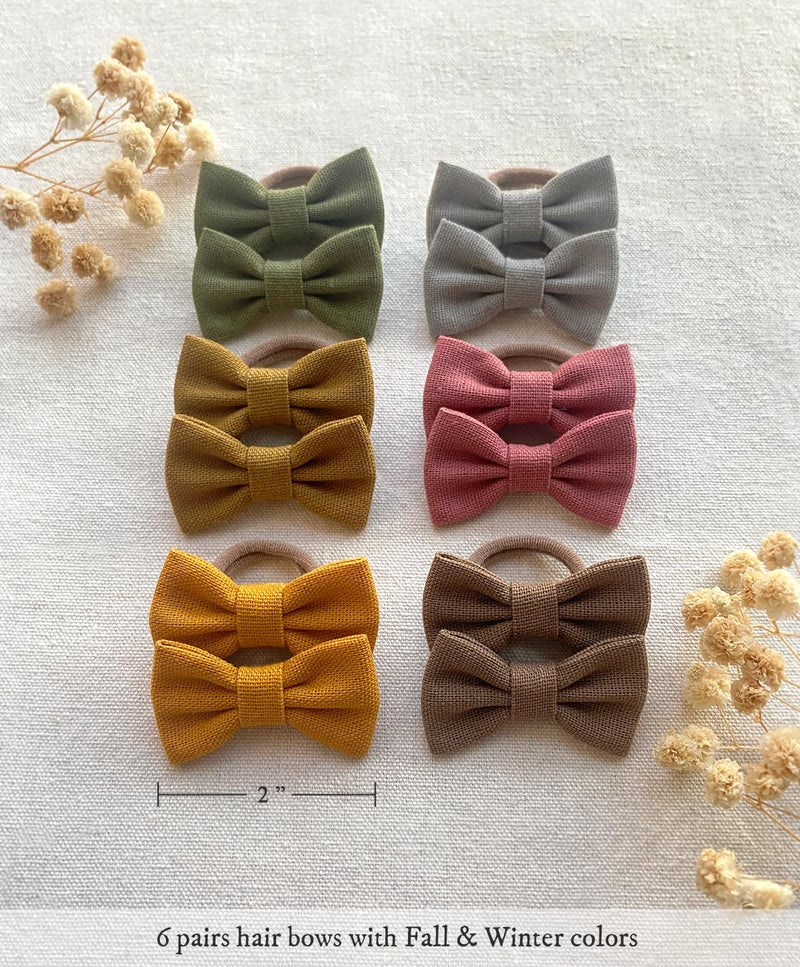 Cherssy 2 Baby Hair Ties with Linen Bows 28 Pcs Neutral Hair Bow Elastic Nylon Hair Bands for Toddler Girls Ponytail Holders Pigtails Hair Accessories for Thick or Thin Hair - Image 4