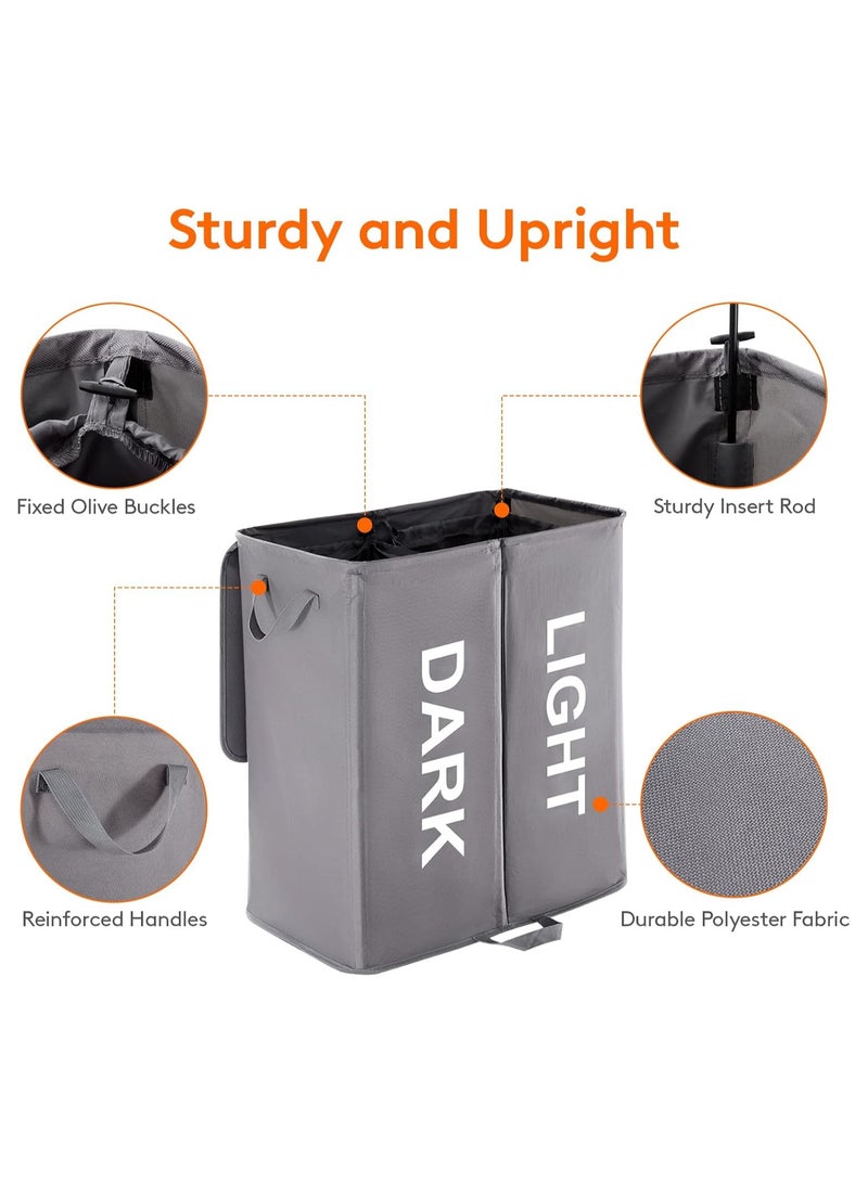 عام سلة غسيل مزدوجة سعة 136 لترًا مع غطاء وأكياس غسيل قابلة للإزالة، سلة غسيل كبيرة مقسمة، سلة غسيل قابلة للطي مكونة من قسمين مع مقابض - Image 3