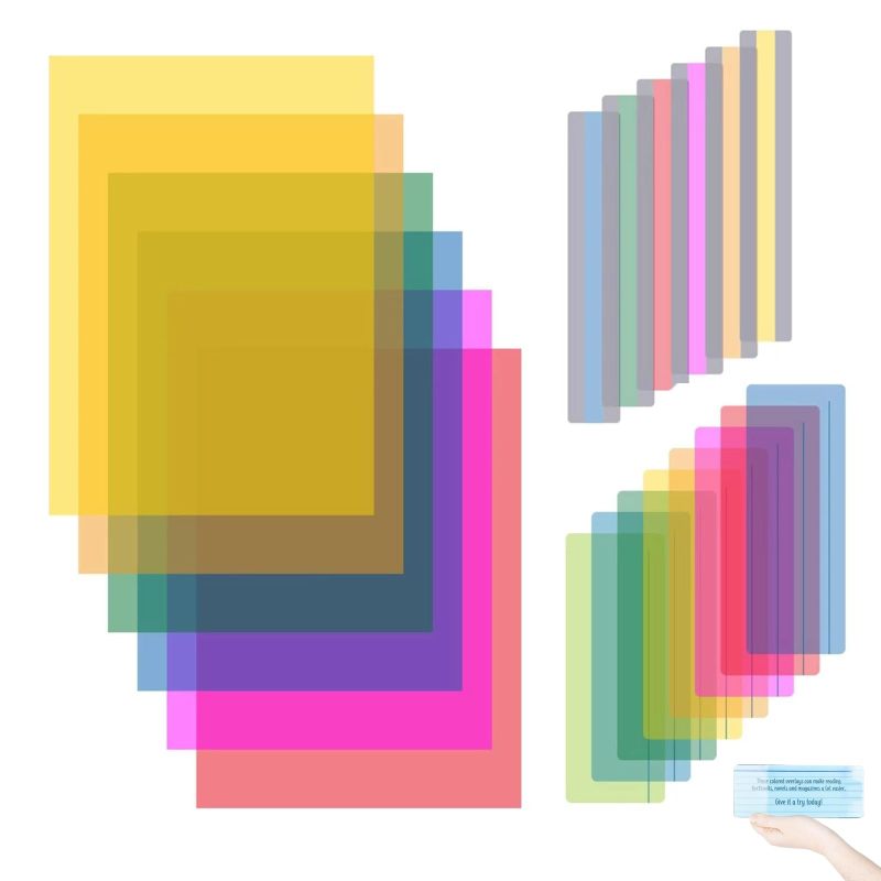 Colored Reading Overlay Sheets: 20-Piece PET Set With 6 Colors, Glare-Reducing - Line-Tracking Visual Stress Relief, Dyslexia Reading Tools For Kids, Adults And Classroom Use - Image 1