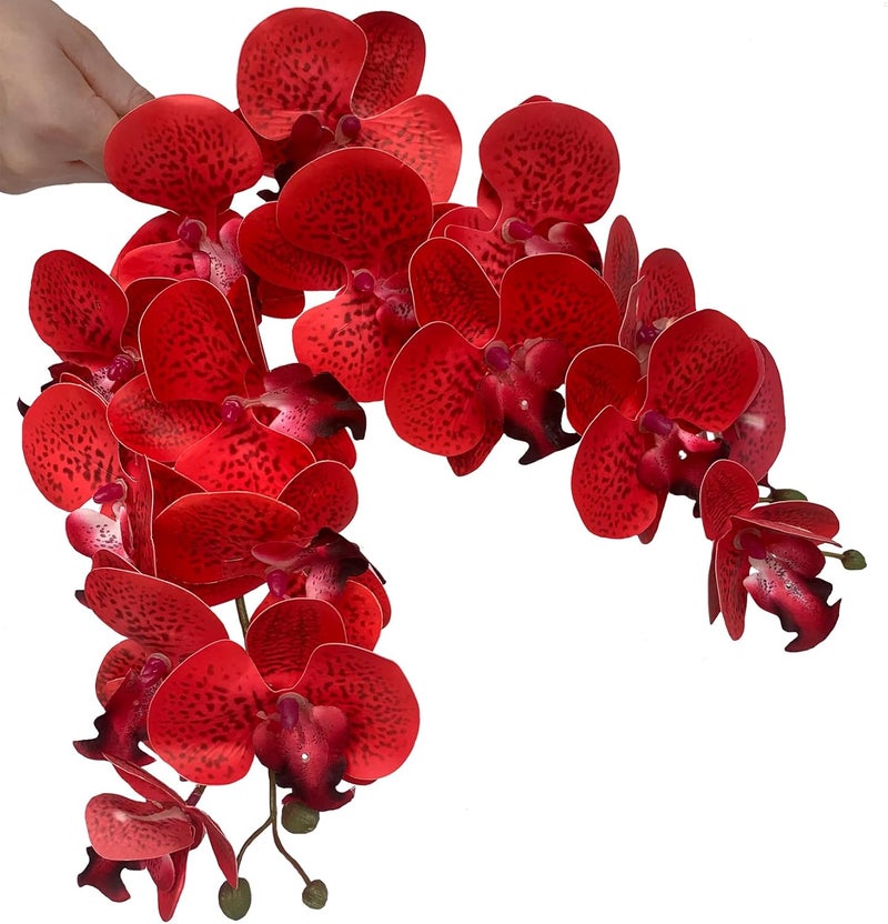 FagusHome 32 Inch Artificial Phalaenopsis Flowers 6 Pcs Artificial Orchid Flowers Stem Plants for Home Décor (Red Piebald) - Image 3