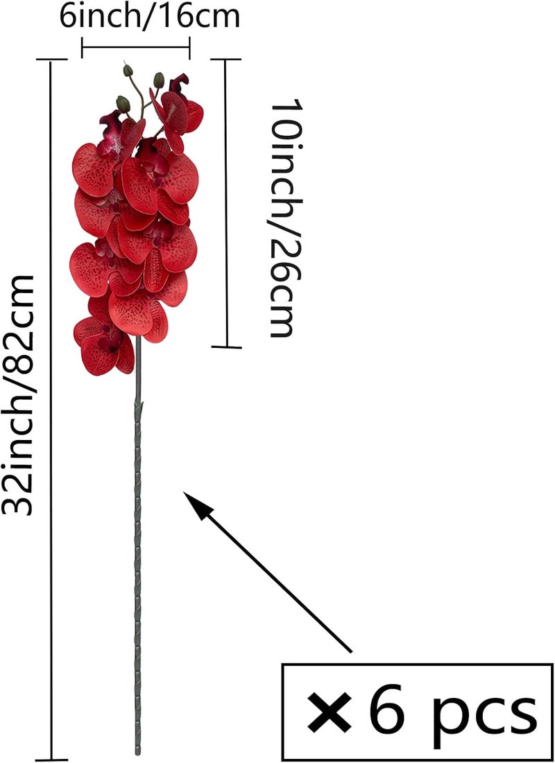 FagusHome 32 Inch Artificial Phalaenopsis Flowers 6 Pcs Artificial Orchid Flowers Stem Plants for Home Décor (Red Piebald) - Image 2