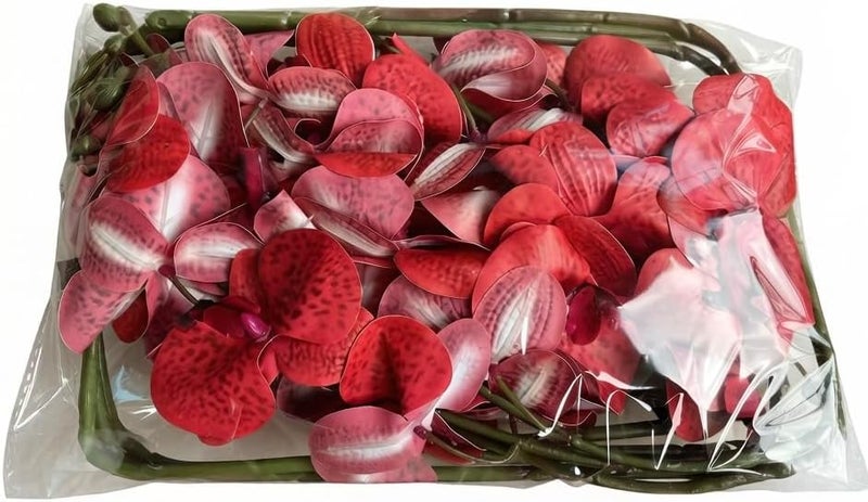 FagusHome 32 Inch Artificial Phalaenopsis Flowers 6 Pcs Artificial Orchid Flowers Stem Plants for Home Décor (Red Piebald) - Image 4