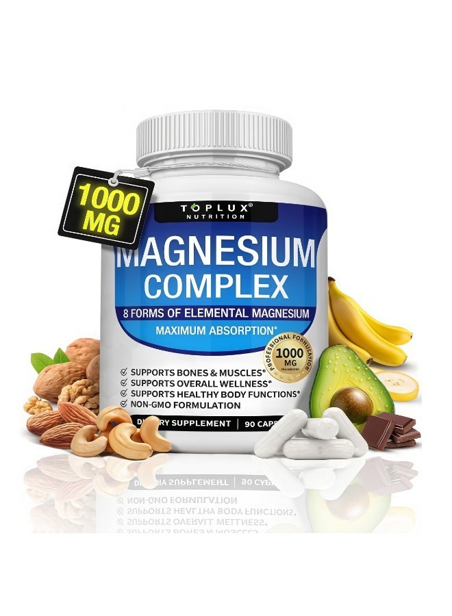 TOPLUX Magnesium Complex 1000mg Capsules (90pcs) - 8 Forms of Elemental Magnesium - Image 1