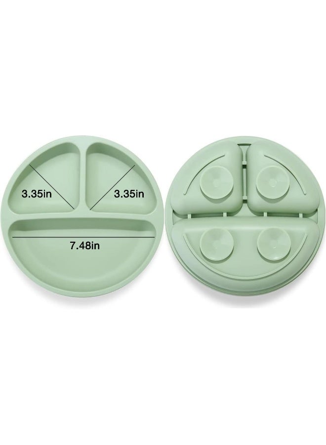 PandaEar 3 Pack Divided Unbreakable Silicone Baby and Toddler Plates - Non-Slip - Dishwasher and Microwave Safe - Silicone (Pink Green Light Tan) - Image 3