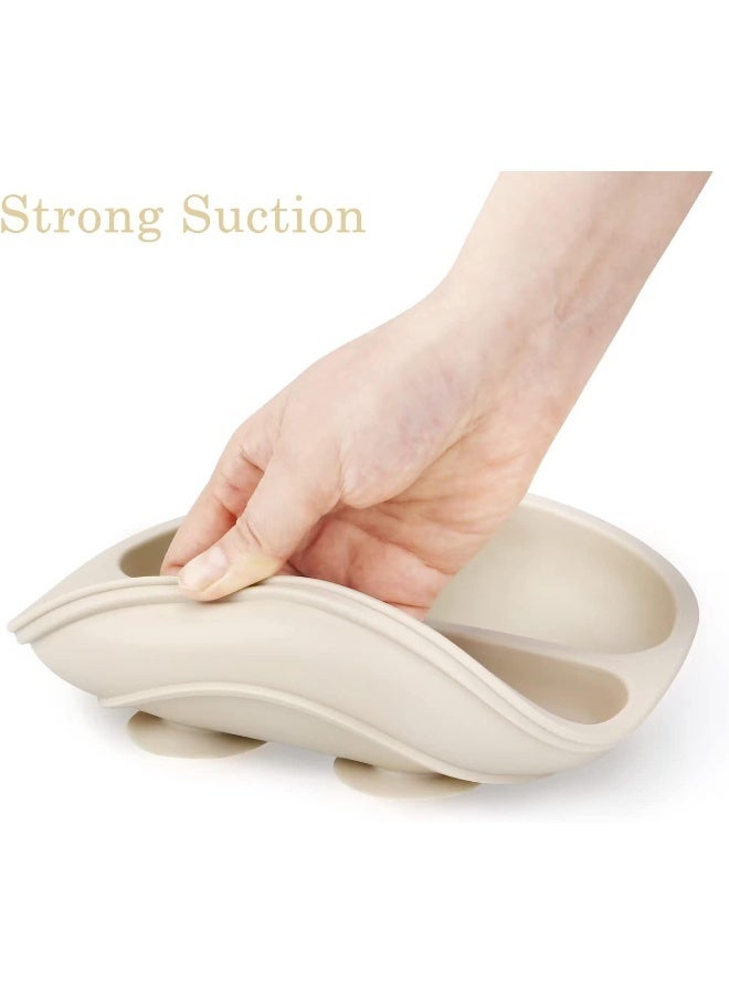 PandaEar 3 Pack Divided Unbreakable Silicone Baby and Toddler Plates - Non-Slip - Dishwasher and Microwave Safe - Silicone (Pink Green Light Tan) - Image 4