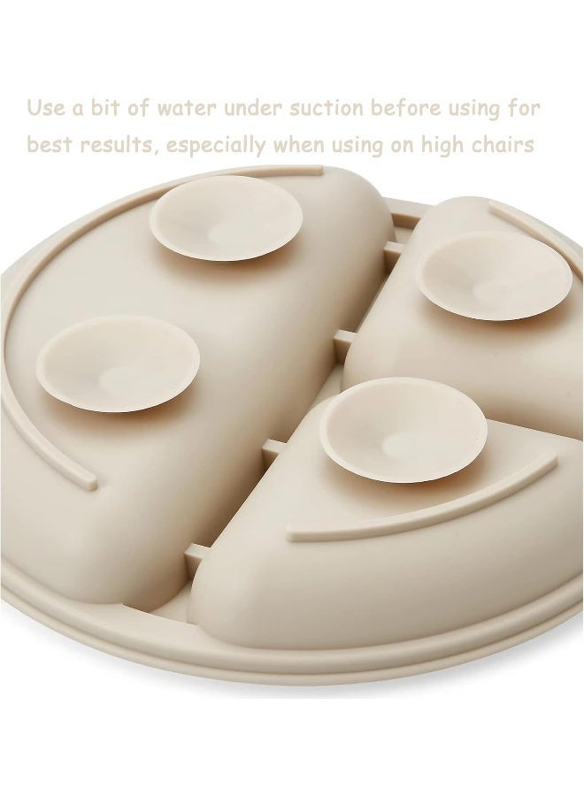 PandaEar 3 Pack Divided Unbreakable Silicone Baby and Toddler Plates - Non-Slip - Dishwasher and Microwave Safe - Silicone (Pink Green Light Tan) - Image 5