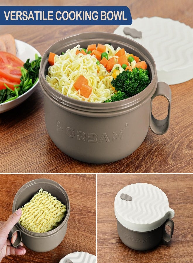 RORBAM Ramen Cooker,Microwave Ramen Bowl,Ramen Noodle Bowl 48 oz, College Dorm Room Essentials for Girls for Boys, Apartment Essentials, BPA-Free. (beige) - Image 2