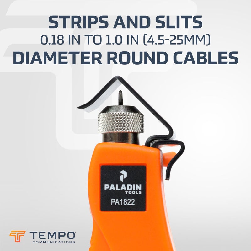 TEMPO Paladin Tools PA1822 Round Cable Stripper Tool for Precise Cable Jacket Removal - Adjustable Cable Slitter 3/16" to 1" (4.5-25 mm) - Image 2