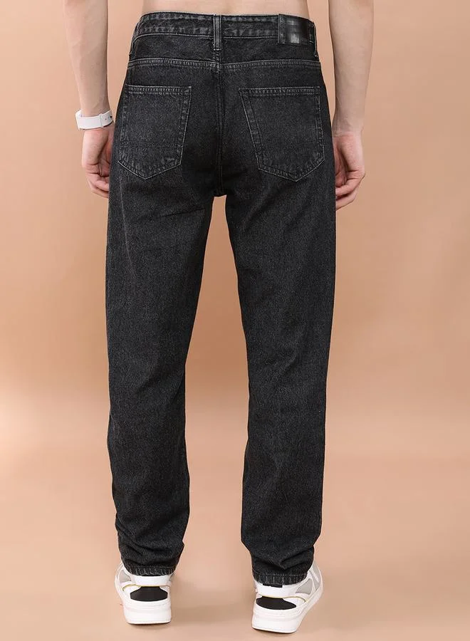 Ketch Solid Mid Rise Dark Wash Baggy Jeans by Styli