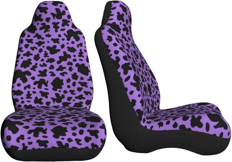 Purple Cow Skin Pattern Car Seat Cover, Front Seat Protector Universal Auto Accessories, Car Decor for Sedan SUV Van Most Cars 2 PCS - Image 3
