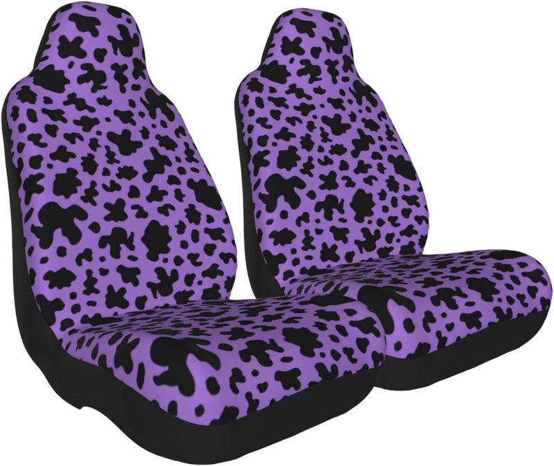 Purple Cow Skin Pattern Car Seat Cover, Front Seat Protector Universal Auto Accessories, Car Decor for Sedan SUV Van Most Cars 2 PCS - Image 2