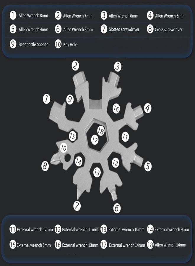 Geek Lab 18in1 Snowflake Multi Tool, Portable, Stainless Steel Heavy Duty Kit. Multitool, Hex Wrench, Screwdriver, Allen Wrench, Camping tool, Bottle Opener, Flat Screwdriver/Wrench. - Image 2