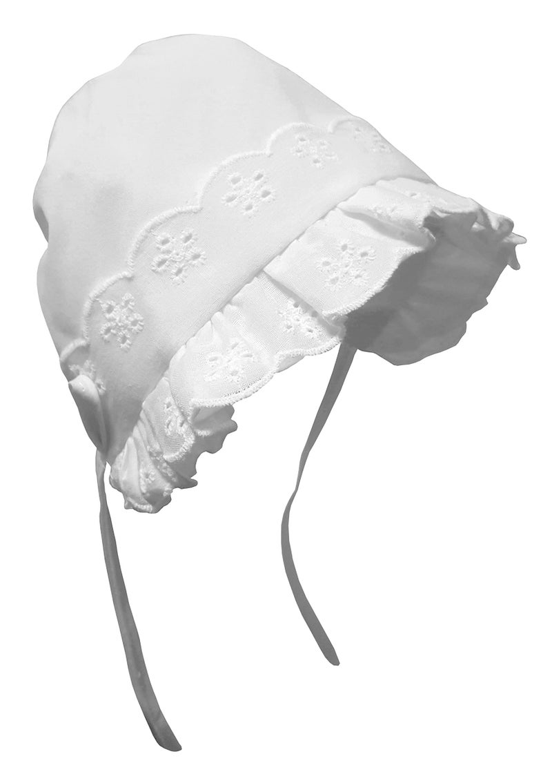 N'Ice Caps Baby Girls Bonnet White Lace Newborn Infant Toddler Sun Hat Special Occasion (White with Piping Crown, 6 Months) - Image 2