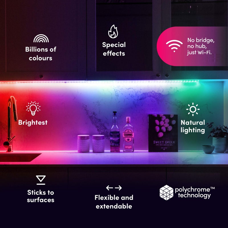 LIFX Smart WiFi Light Strip 6.6ft (Polychrome Multicolor, 8 Addressable Zones) Cuttable & Extendable Up to 32.8ft, Works with Alexa, Google Home & Siri, LED Strip Kit with Controller & Power Supply - Image 2