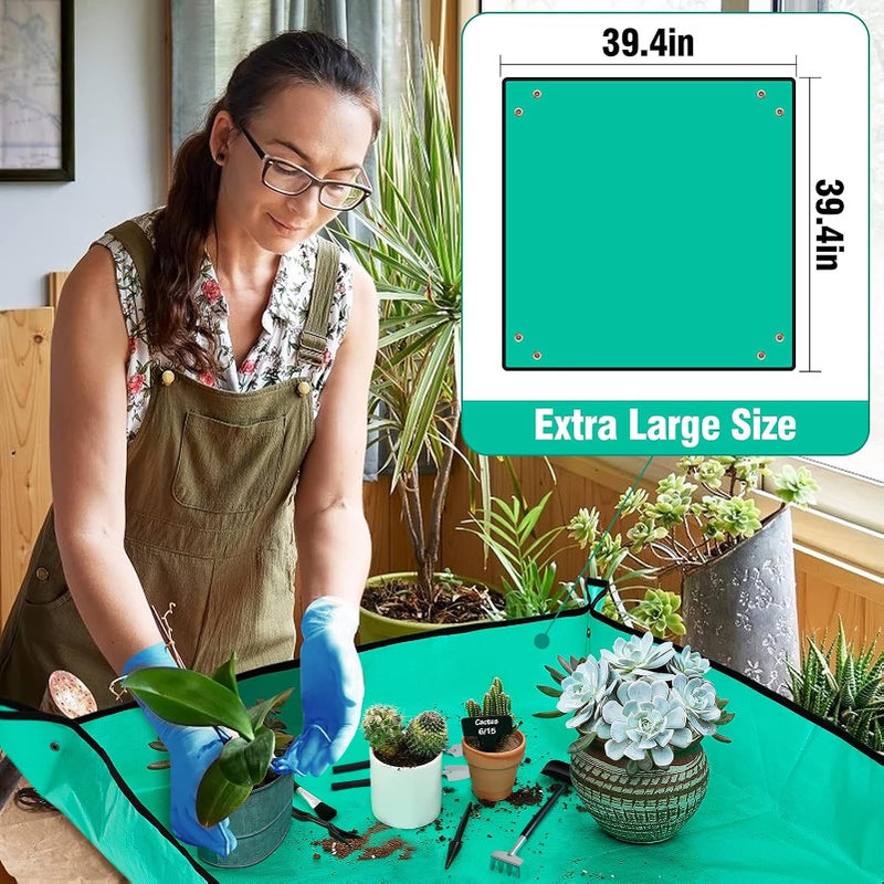 ANPHSIN Pack of 20 Succulent Tool Set - 39.4" Indoor Plant Repotting Mat and 19 Pcs Miniature Succulent Hand Tools Garden Flower Plants Transplanting Supplies for Indoor Outdoor Plant Care, Green - Image 5