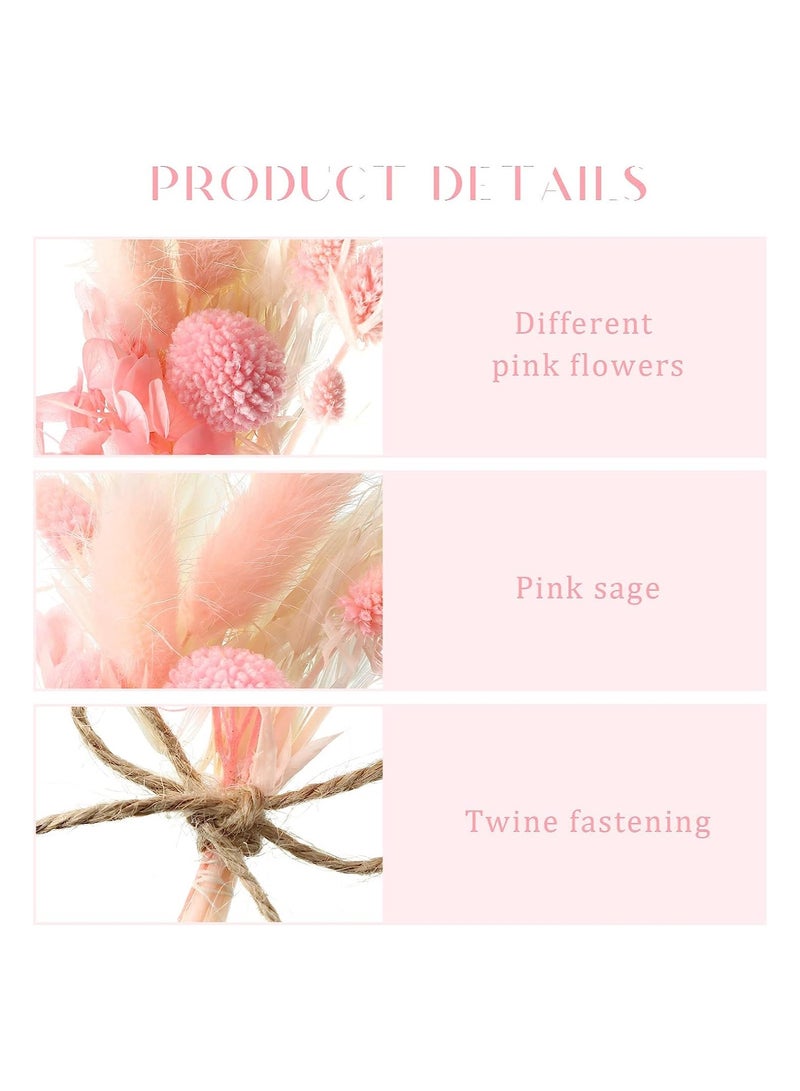 KASTWAVE 10 Pack Mini Dried Flower Bouquet 6.3'' Pink Sage White Wheat Dried Flowers for Vase DIY Craft Photo Props Card Decor Bohemian Wedding Dried Flowers with Stems Embossing Dried Flower Plant Stem Bunch - Image 5