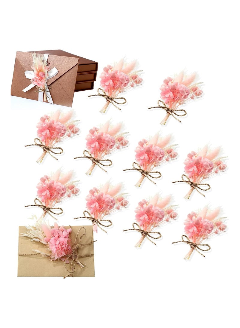 KASTWAVE 10 Pack Mini Dried Flower Bouquet 6.3'' Pink Sage White Wheat Dried Flowers for Vase DIY Craft Photo Props Card Decor Bohemian Wedding Dried Flowers with Stems Embossing Dried Flower Plant Stem Bunch - Image 1