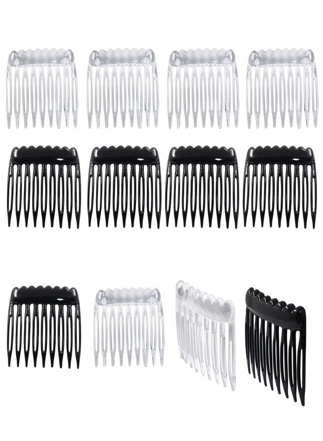 Coufce 24 Pieces Plastic Hair Side Combs Small French Twist Comb Teeth Hair Clips Women Girls Bridal Wedding Veil(Black, Clear) - Image 1
